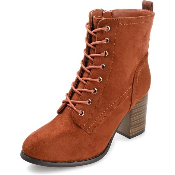 Journee Collection Women Baylor Block Heel Combat Boots Size US 8.5M Rust Red - Picture 1 of 4
